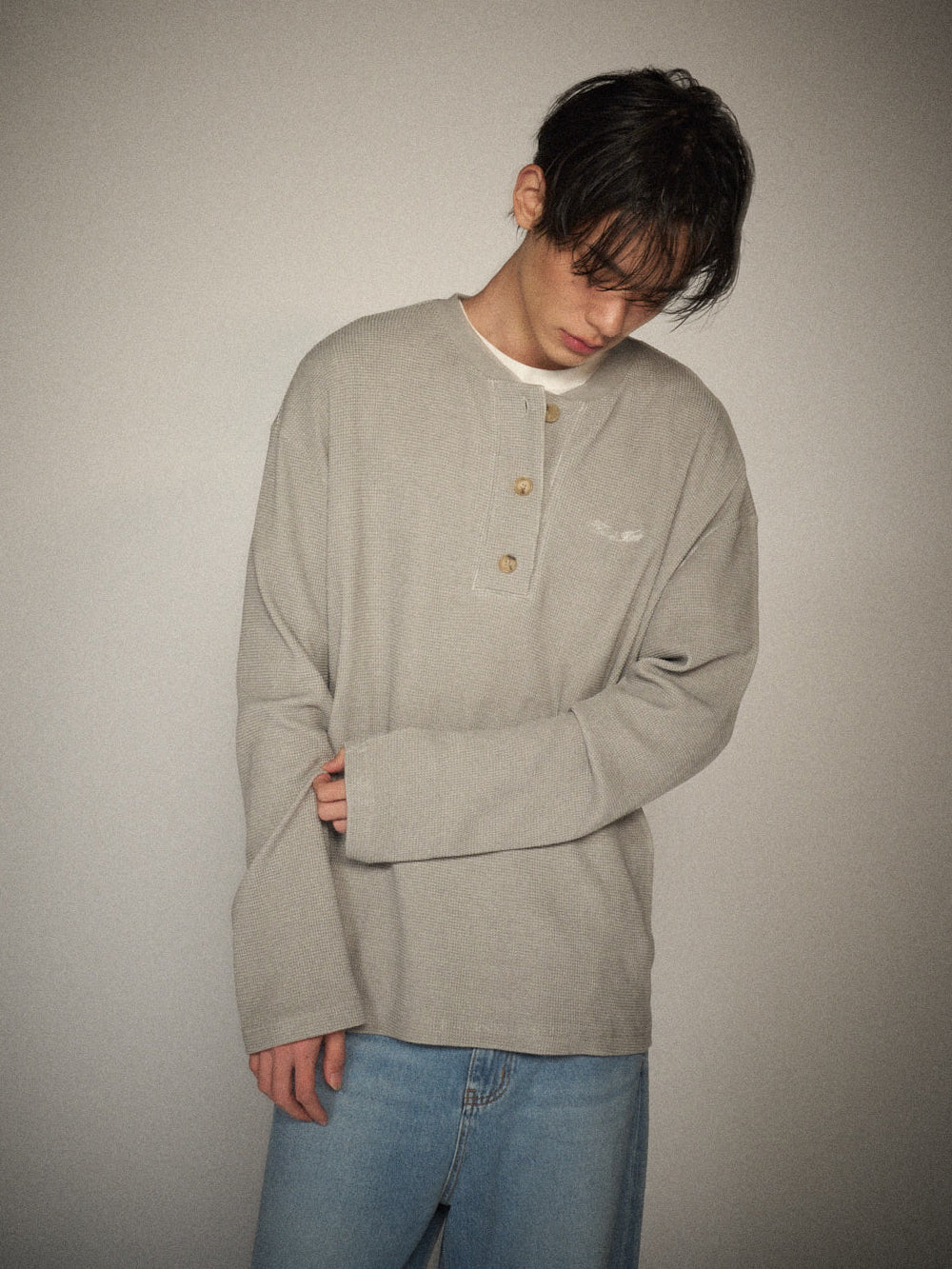 Henley Neck Waffle LS Tee