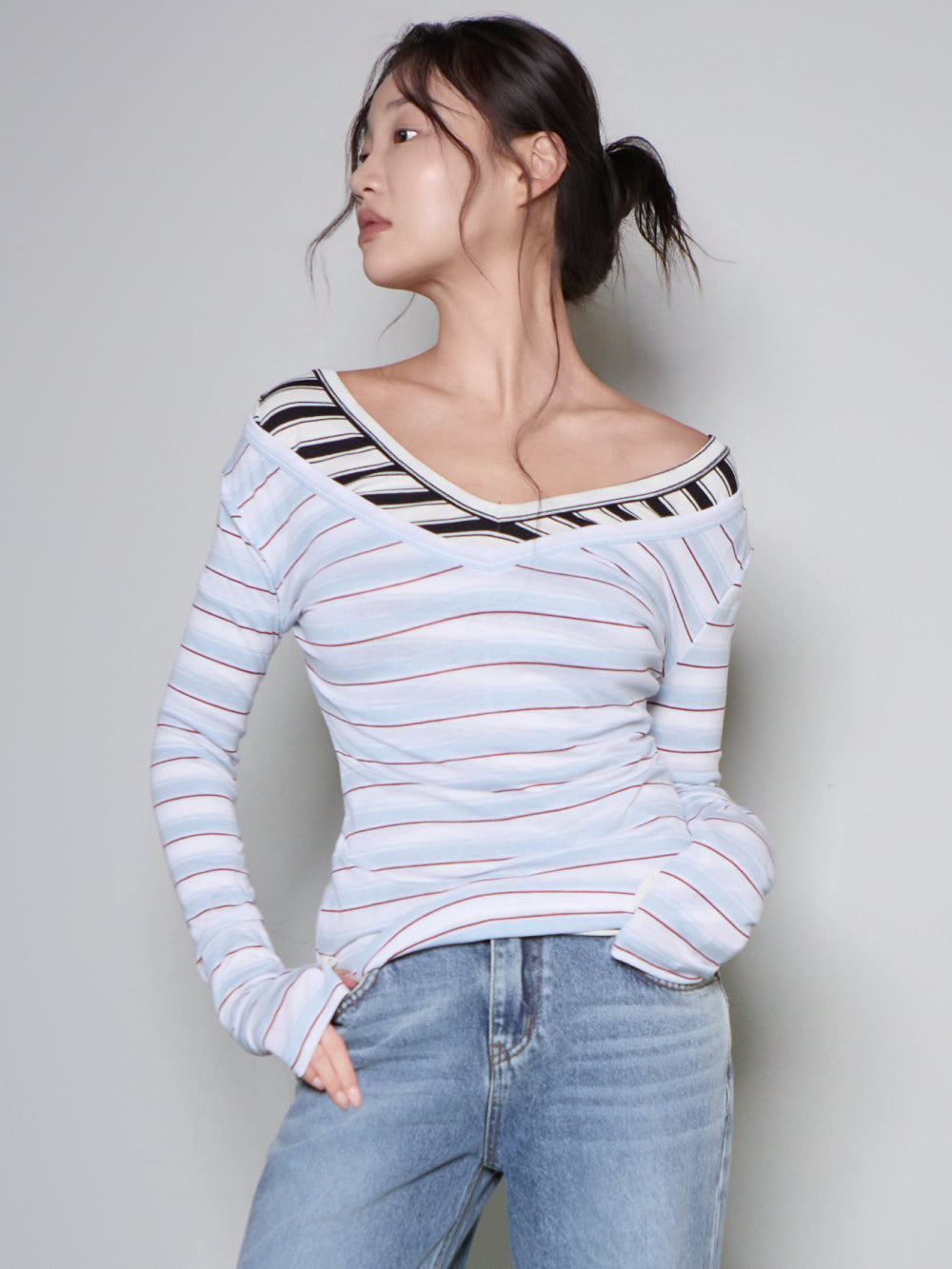 Slim V Neck Stripe Tee