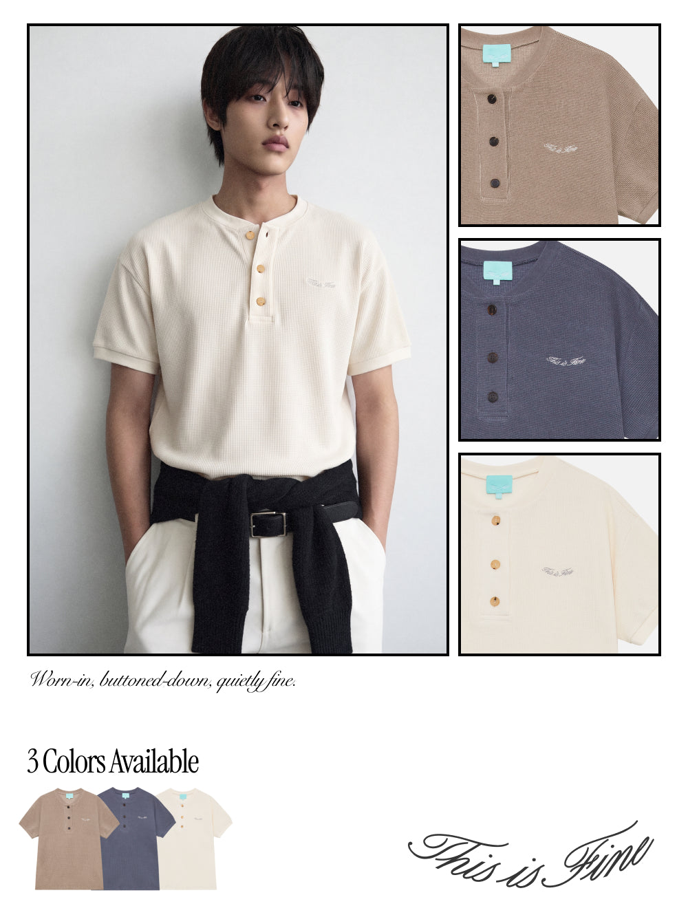Henley-Neck Waffle Tee