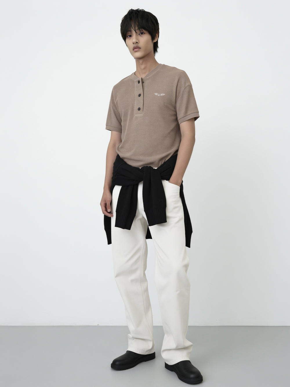 Henley-Neck Waffle Tee