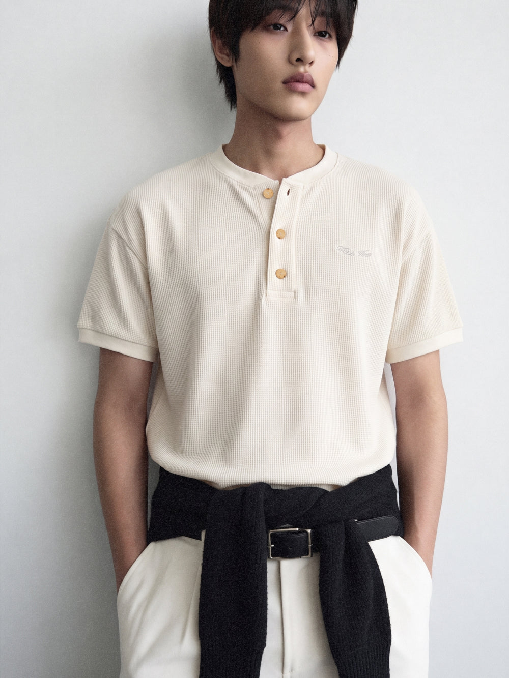 Henley-Neck Waffle Tee