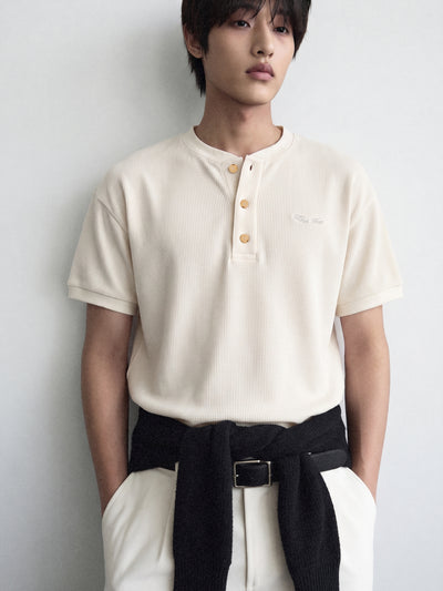Henley-Neck Waffle Tee