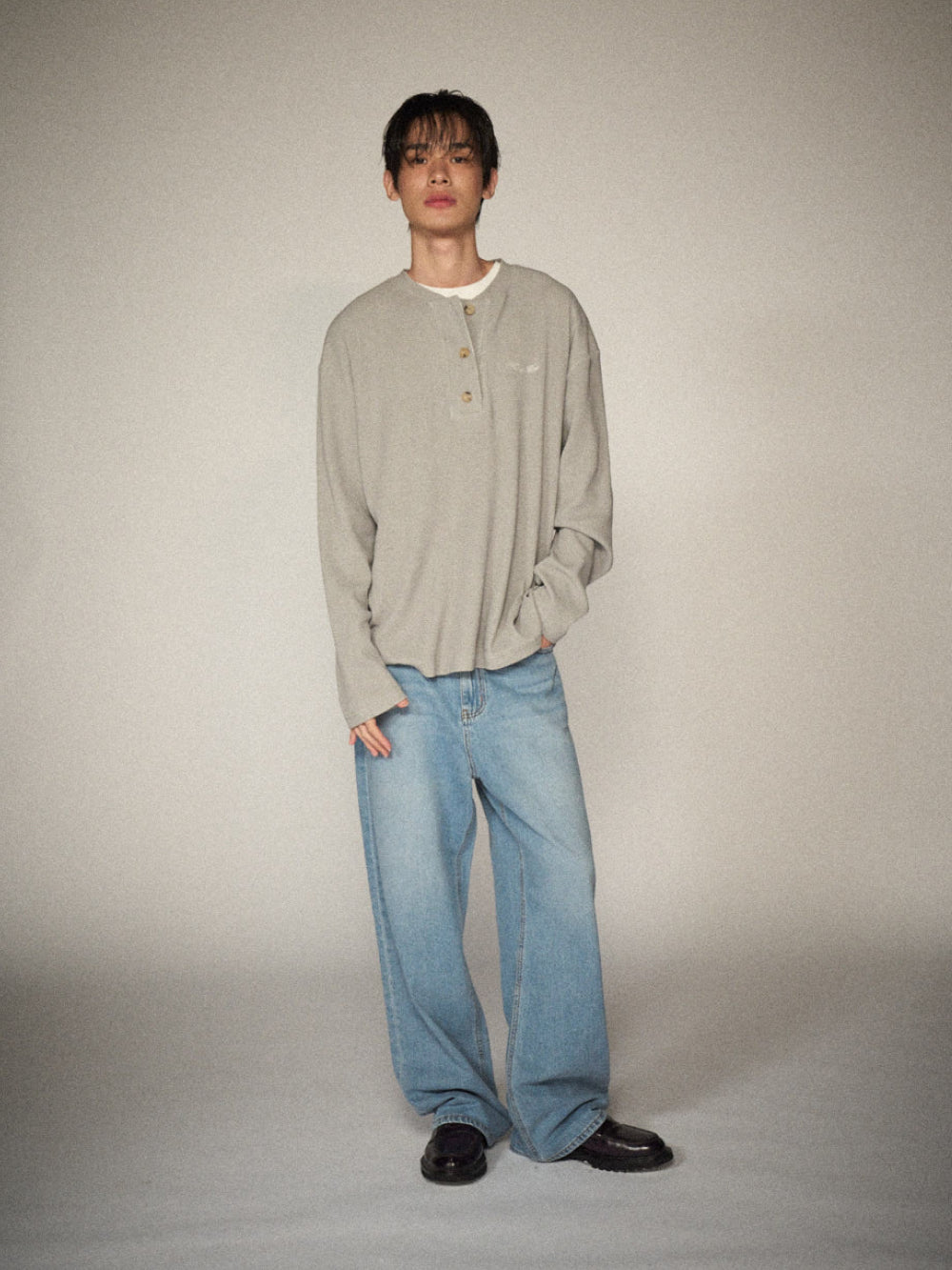 Henley Neck Waffle LS Tee