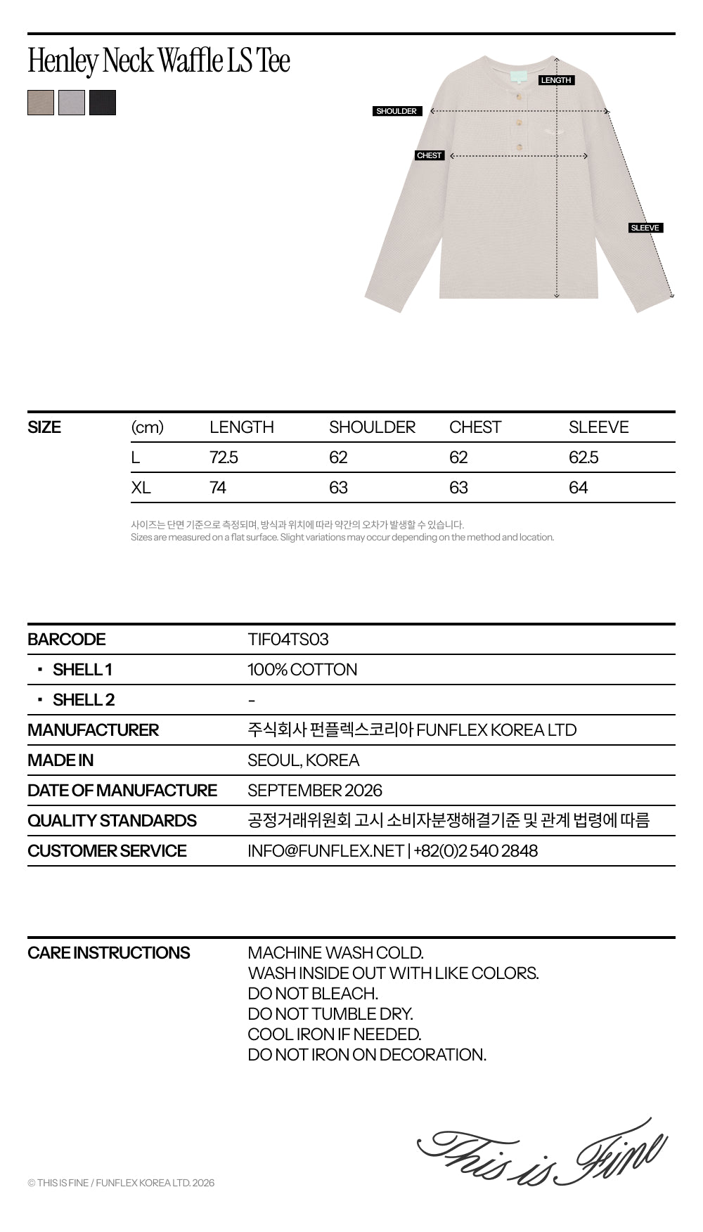 Henley Neck Waffle LS Tee