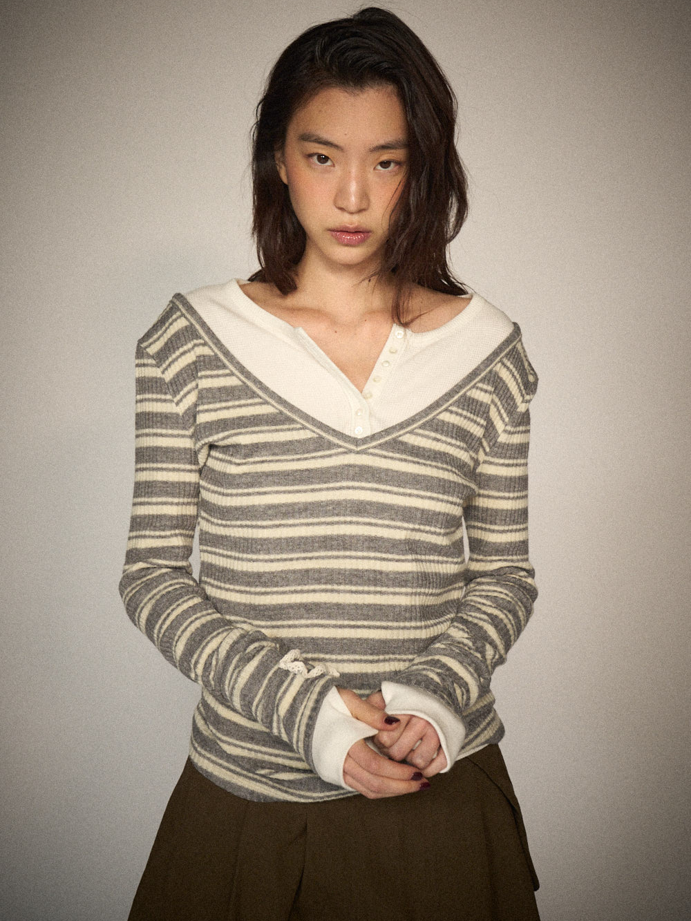 Slim Henley Neck Waffle Tee