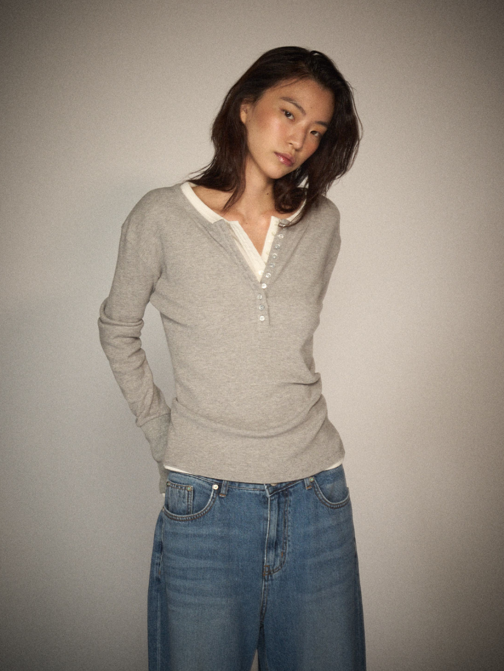 Slim Henley Neck Waffle Tee