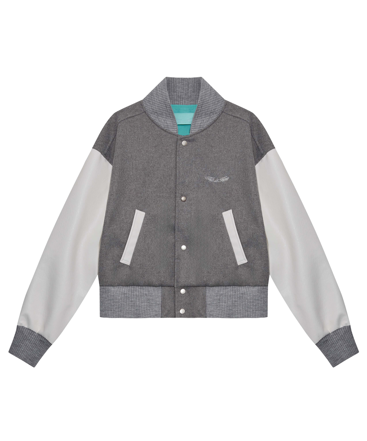 THIS IS FINE This Is Fine Cropped Varsity Jacket Gray — Cropped varsity jacket Seoul Made Fine Casual (1)