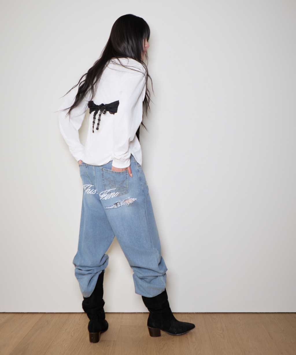 디스트레스드 로고 진 빈티지블루