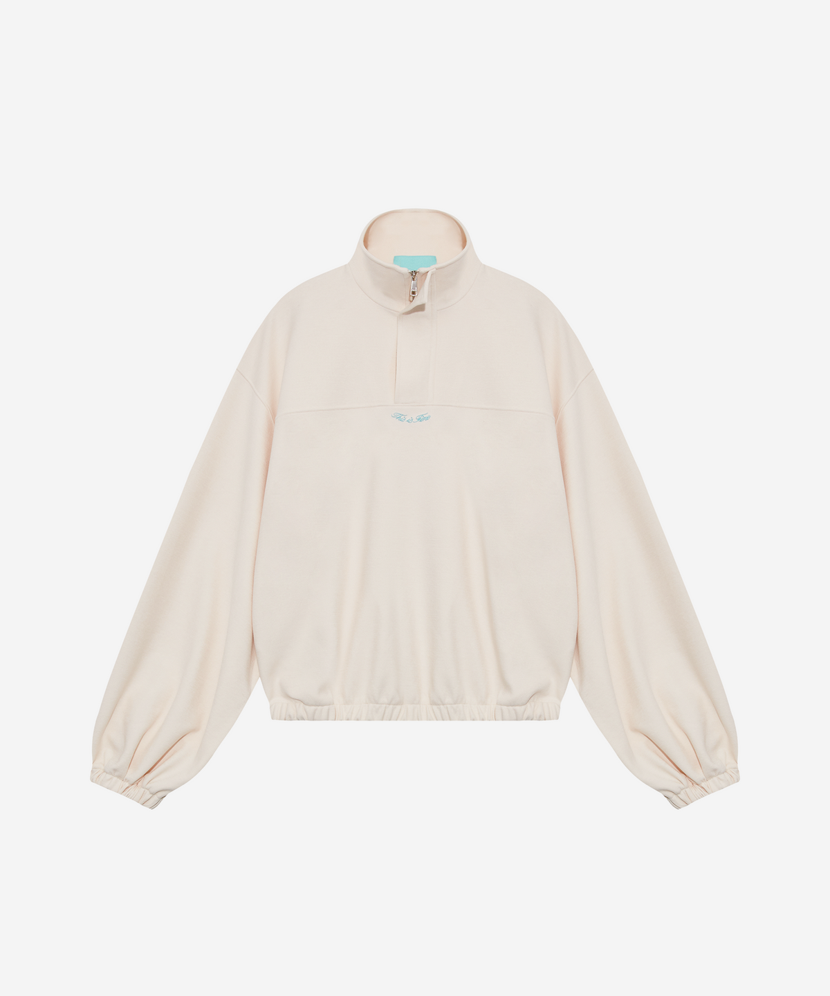 THIS IS FINE quarter-zip balloon pullover sweatshirt, cream — Quarter-zip balloon pullover sweatshirt, Seoul-made Fine Casual (1)
