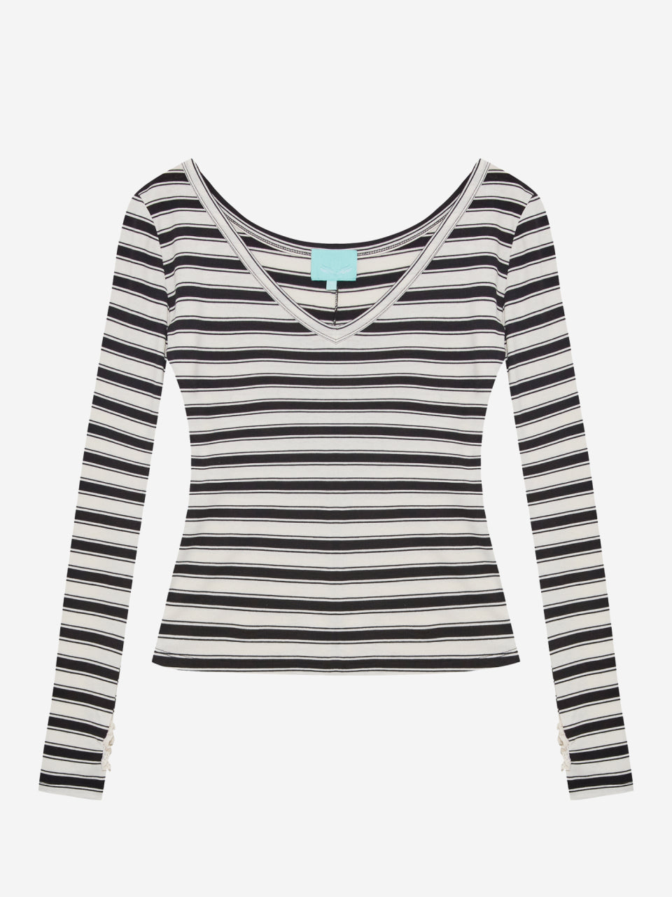 スリムVネックストライプTシャツ スカイ