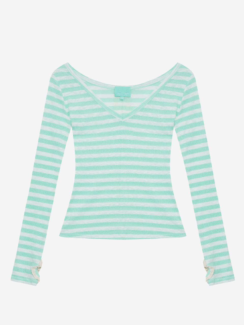 スリムVネックストライプTシャツ スカイ