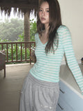 THIS IS FINE 디스이즈파인 슬림 브이넥 스트라이프 티 민트 — Slim V-neck striped tee Seoul Made Fine Casual (1)