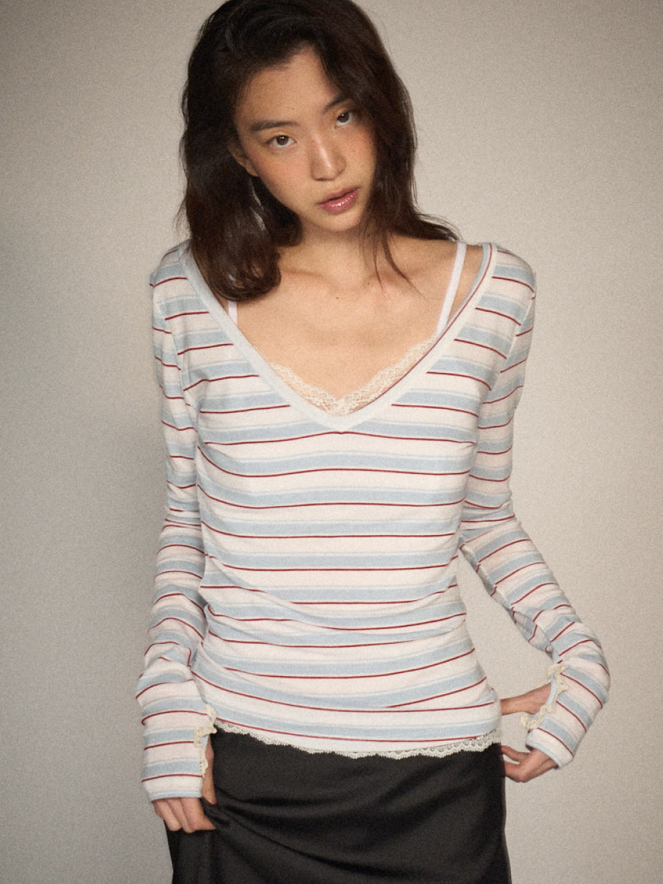 Slim V-neck Stripe Tee