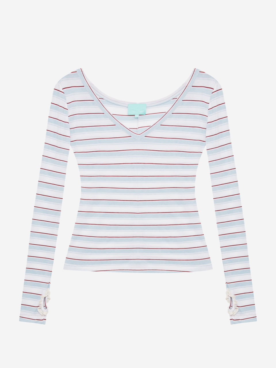 スリムVネックストライプTシャツ スカイ