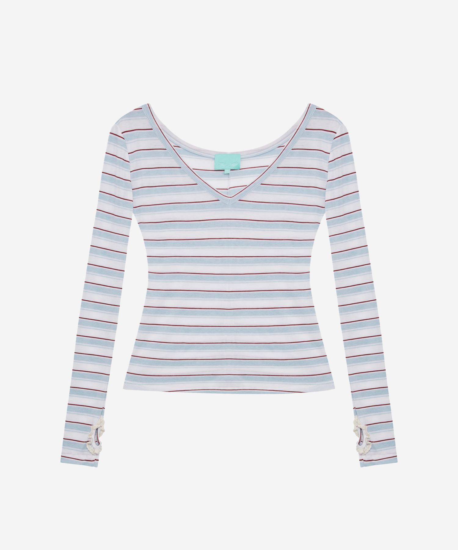 スリムVネックストライプTシャツ スカイ