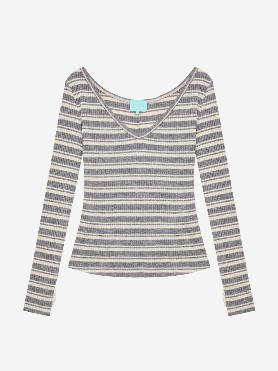Slim V-neck Knit Stripe Tee