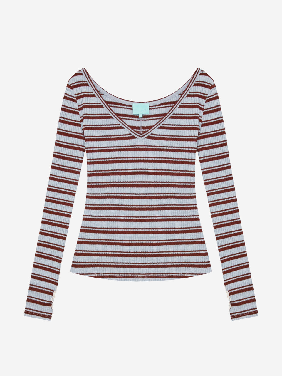 Slim V-neck Knit Stripe Tee